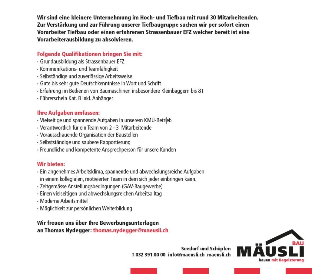 Inserat Strassenbauer Text